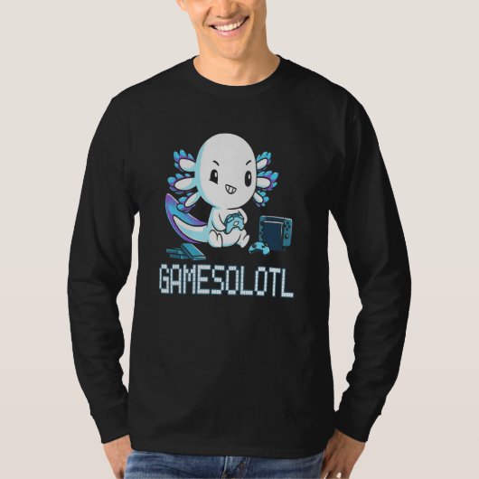Gamesolotl Axolotlゲーマーフィッシュビデオゲーム Tシャツ (正面)
