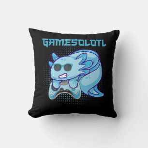 Gamesolotl AxolotlビデオゲーマーかわいいアニメキッズB クッション