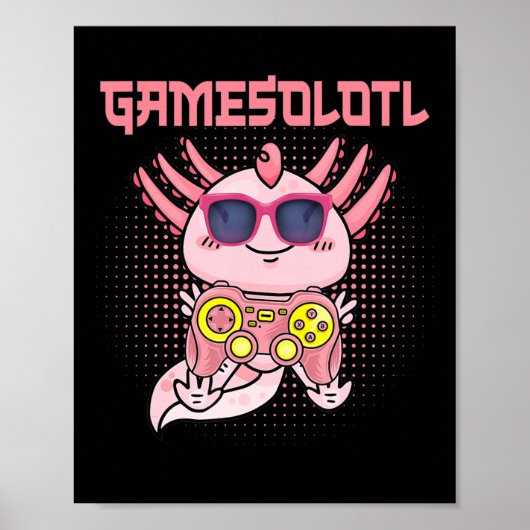 Gamesolotl AxolotlビデオゲーマーかわいいアニメキッズB ポスター (正面)