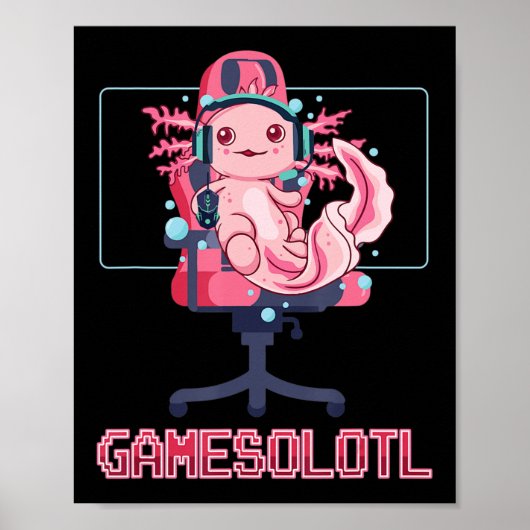 Gamesolotl Axolotlビデオゲーマーかわいいアニメゲーム ポスター (正面)