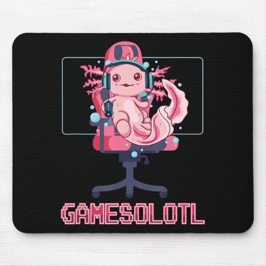 Gamesolotl Axolotlビデオゲーマーかわいいアニメゲーム マウスパッド (正面)