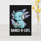 Gamesolotl Axolotlビデオゲーマーかわいいアニメボーイズ カード (黄色い花)