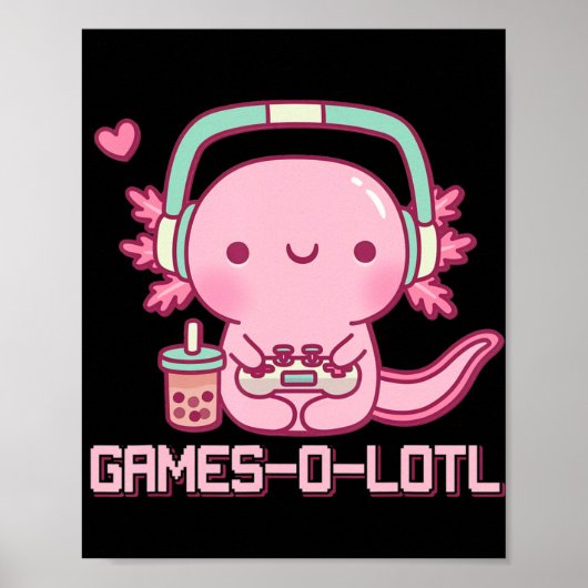 Gamesolotl Axolotlビデオゲームかわいいアニメゲーマー ポスター (正面)