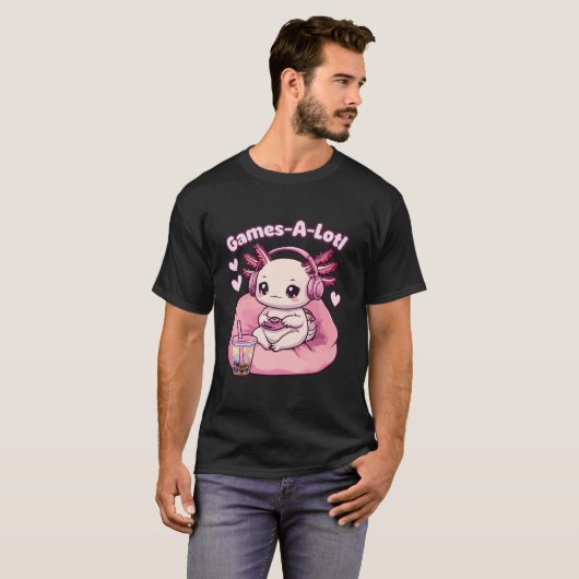 Gamesolotl AxolotlピンクビデオゲームかわいいかわいいAx Tシャツ (正面フル)