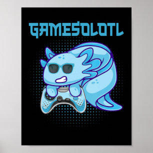 Gamesolotl Axolotl Video Gamer Kawaii Anime Kids B ポスター