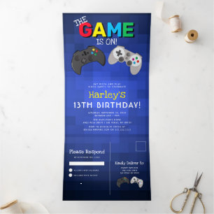 Gaming!   ビデオゲーム 誕生日 三つ折り招待状