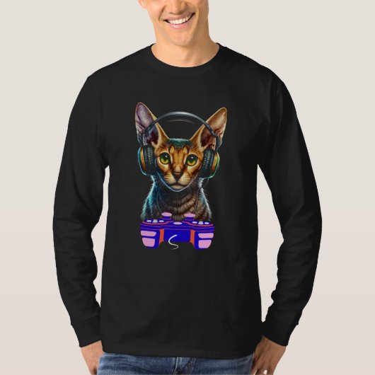 Gaming Abyssinian Cat Player Animal Video Gamer Me Tシャツ (正面)
