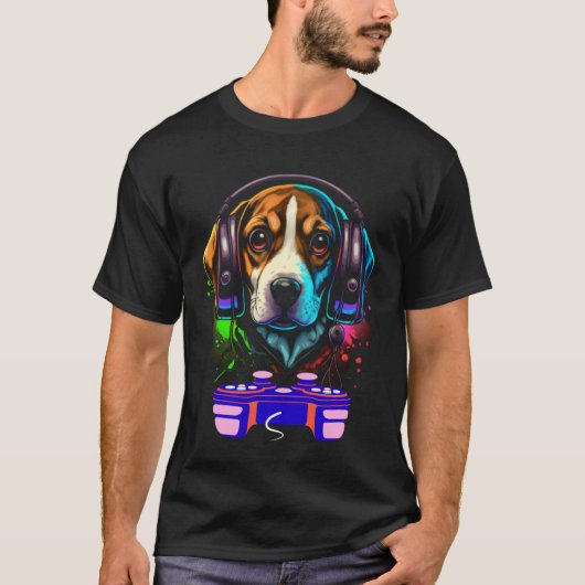 Gaming Beagle Dog Player Animal Video Gamer Men K Tシャツ (正面)