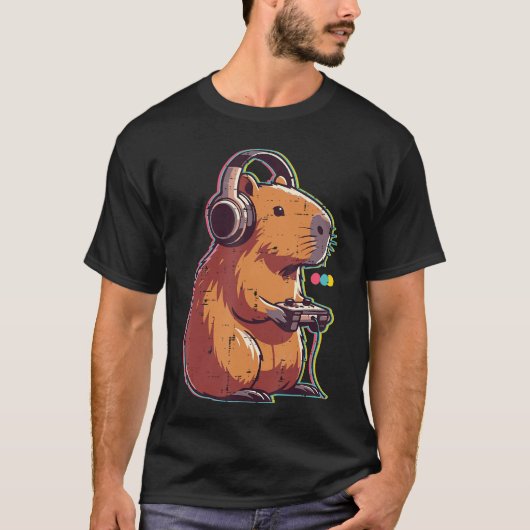 Gaming Capybara Cool Gamer Capy Rodent Men Boys Yo Tシャツ (正面)