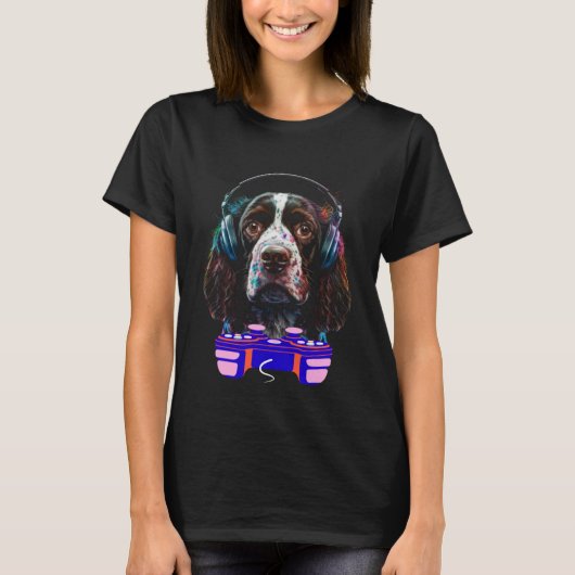 Gaming English Springer Spaniel Dog Player Video G Tシャツ (正面)