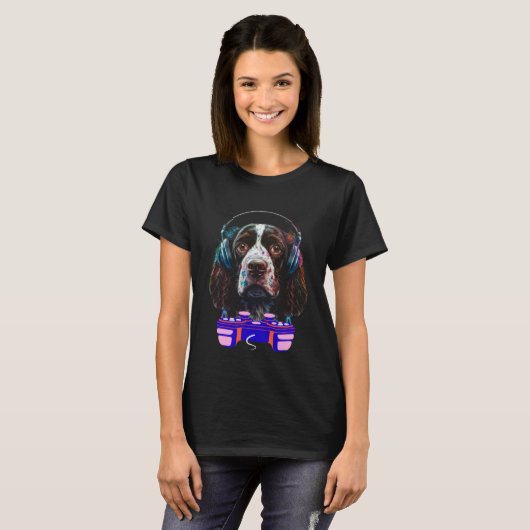 Gaming English Springer Spaniel Dog Player Video G Tシャツ (正面フル)