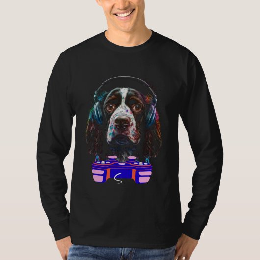 Gaming English Springer Spaniel Dog Player Video G Tシャツ (正面)