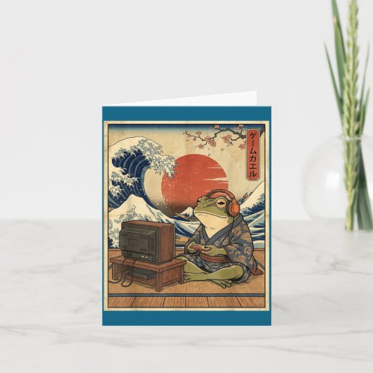 Gaming Frog Art Ukiyo-e Japanese Gamer Anime Men W カード (正面)