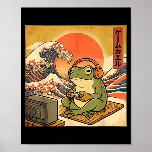 Gaming Frog Art Ukiyo-e Japanese Gamer Anime Men W ポスター (正面)