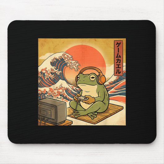Gaming Frog Art Ukiyo-e Japanese Gamer Anime Men W マウスパッド (正面)