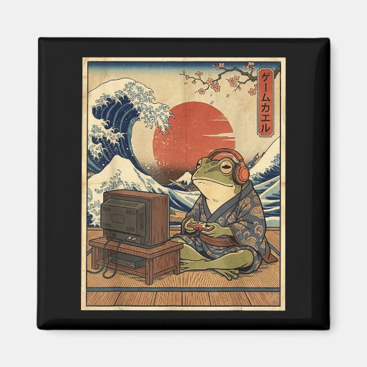 Gaming Frog Art Ukiyo-e Japanese Gamer Anime Men W マグネット (正面)