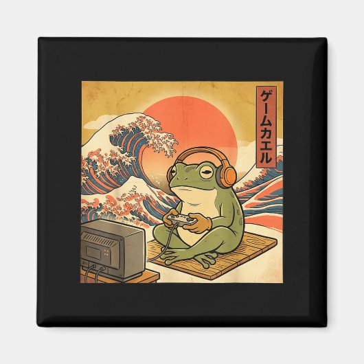 Gaming Frog Art Ukiyo-e Japanese Gamer Anime Men W マグネット (正面)