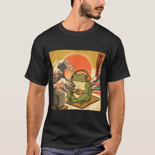 Gaming Frog Art Ukiyo-e Japanese Gamer Anime Men W Tシャツ (正面)