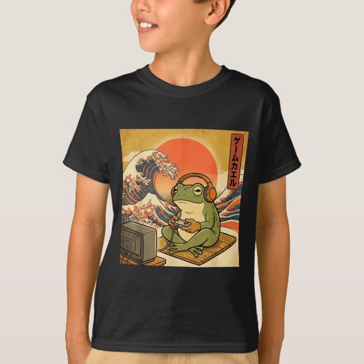 Gaming Frog Art Ukiyo-e Japanese Gamer Anime Men W Tシャツ (正面)