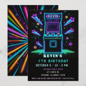 Gaming Fun Neon Glow Arcade Birthday 招待状 (正面/裏面)