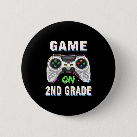 Gaming Game On 2nd Grade Second First Day School G 缶バッジ (正面)
