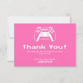 Gaming Girls Hot Pink Kids Birthday Party サンキューカード (正面)