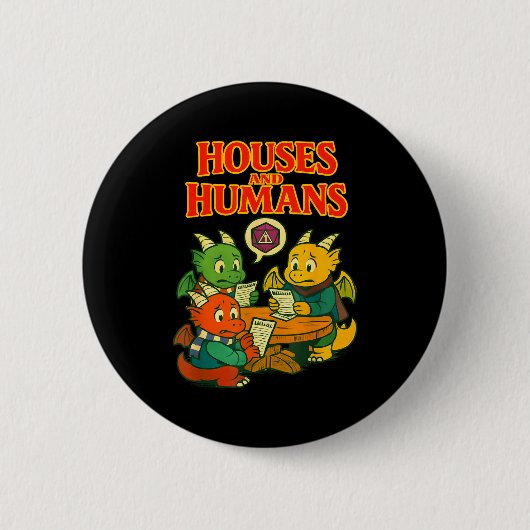 Gaming Houses And Humans Funny Rpg Gamer Men Boys  缶バッジ (正面)