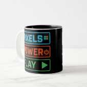 Gaming Mug – Pixels Power Play Neon Coffee Cup ツートーンマグカップ (正面左)