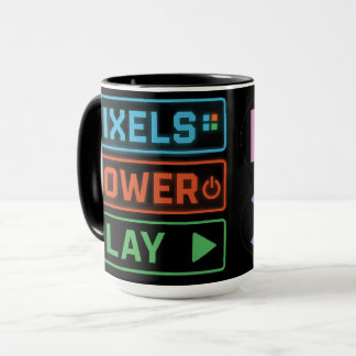 Gaming Mug – Pixels Power Play Neon Coffee Cup マグカップ