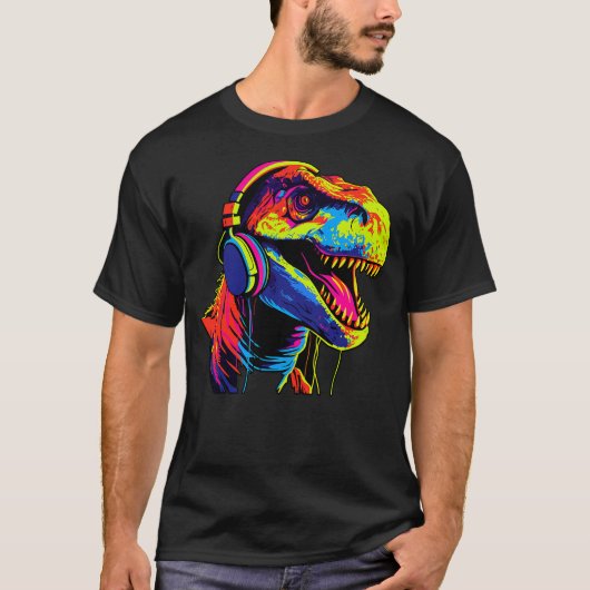 Gaming Music Podcast Headset Headphones Dinosaur T Tシャツ (正面)