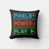 Gaming Pillow – Pixels Power Play Neon Gamer Decor クッション (正面)