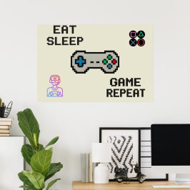 Gaming Poster – Pixel Art Gamer Room Wall Print ポスター