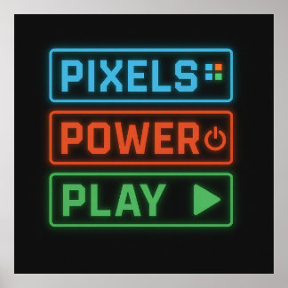 Gaming Poster – Pixels Power Play Neon Wall Art ポスター