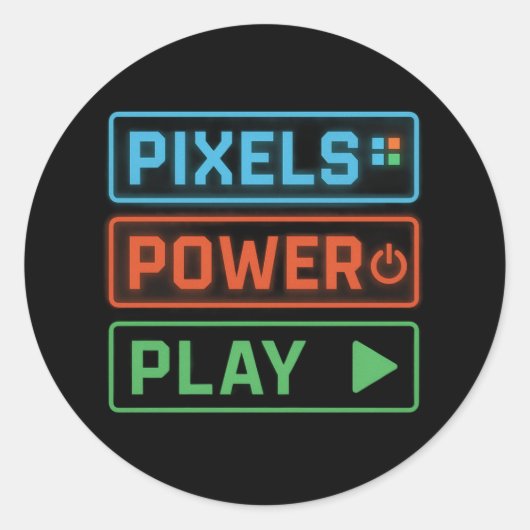 Gaming Stickers – Pixels Power Play Gamer Decals ラウンドシール (正面)