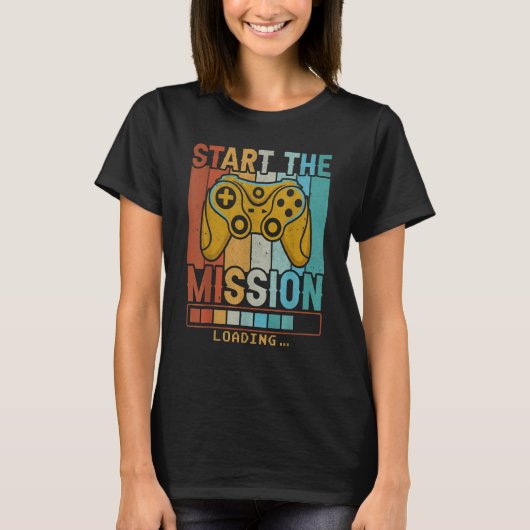 Gaming Strat the Mission Loading Retro Video Gam Tシャツ (正面)