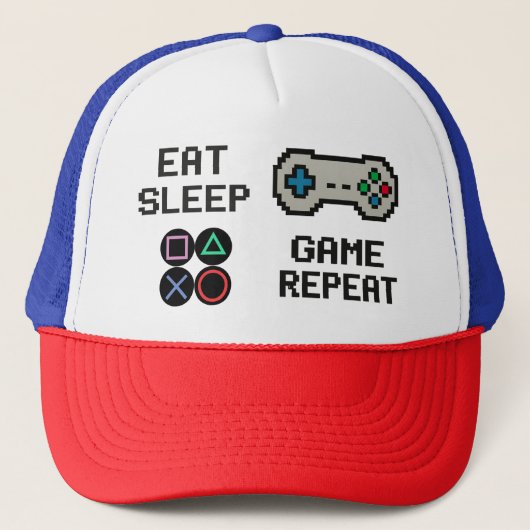 Gaming Trucker Hat – Pixel Art Gamer Snapback キャップ (正面)
