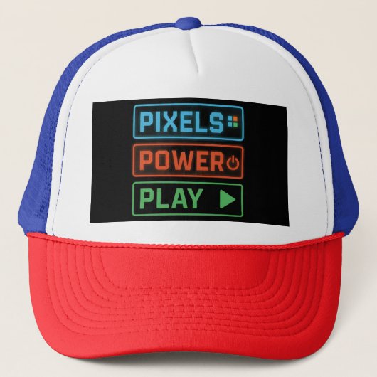 Gaming Trucker Hat – Pixels Power Play Gamer Cap キャップ (正面)