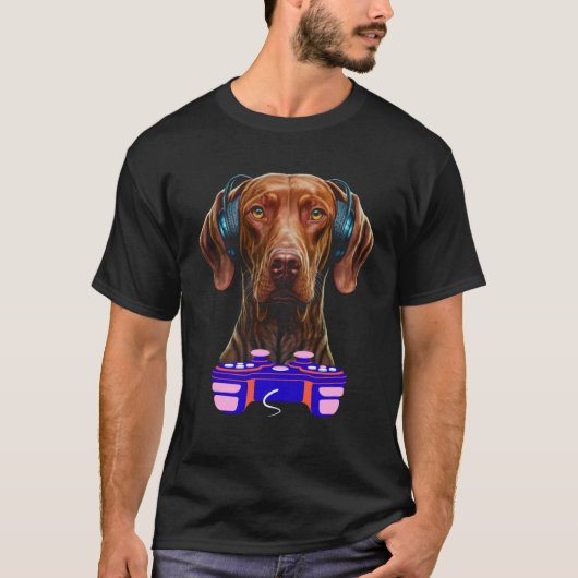 Gaming Vizsla Dog Player Animal Video Gamer  Men K Tシャツ (正面)