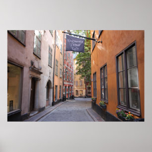 Gamla Stan、ストックホルム、スウェーデン; パステルの玉石 ポスター