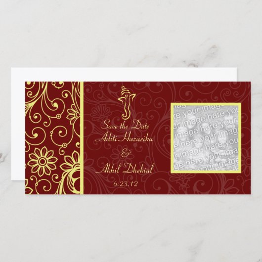 Ganapati Wedding日付の写真カードを保存 セーブザデート (正面/裏面)