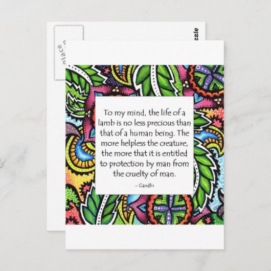 Gandhiの動物の引用文 ポストカード (正面/裏面)