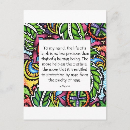Gandhiの動物の引用文 ポストカード (正面)