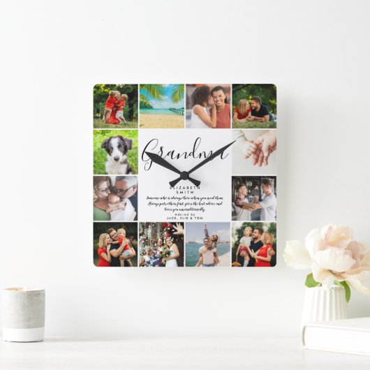 Gandma引用文スモダンクリプト12フォトコラージュ スクエア壁時計 (ホーム)