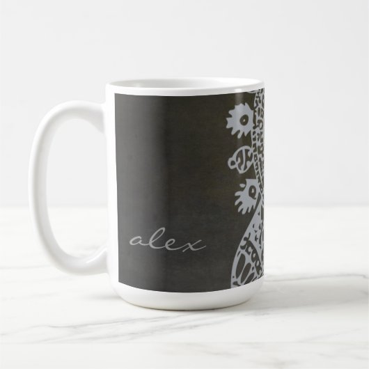 Ganeshの銀製のマグ-あなた自身の名前か文字を加えて下さい! コーヒーマグカップ (左)