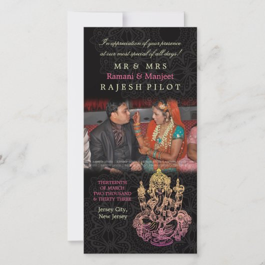 Ganeshインディアン結婚's Thank You Photo Cards サンキューカード (正面)