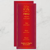 Ganeshエレガントな|のインドの結婚式赤いメニューカード メニュー (正面/裏面)