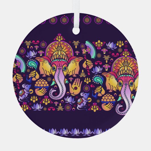 Ganeshヒンズー教の神:シームレスなフェスティバル ガラスオーナメント (裏面)
