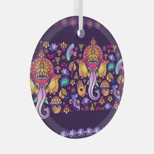 Ganeshヒンズー教の神:シームレスなフェスティバル ガラスオーナメント (正面右)