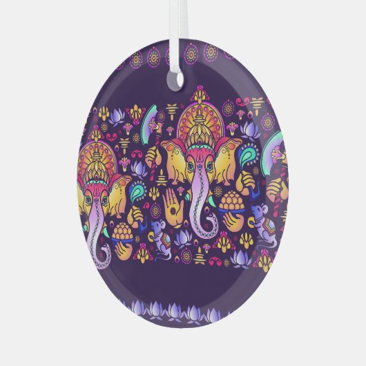 Ganeshヒンズー教の神:シームレスなフェスティバル ガラスオーナメント (正面左)
