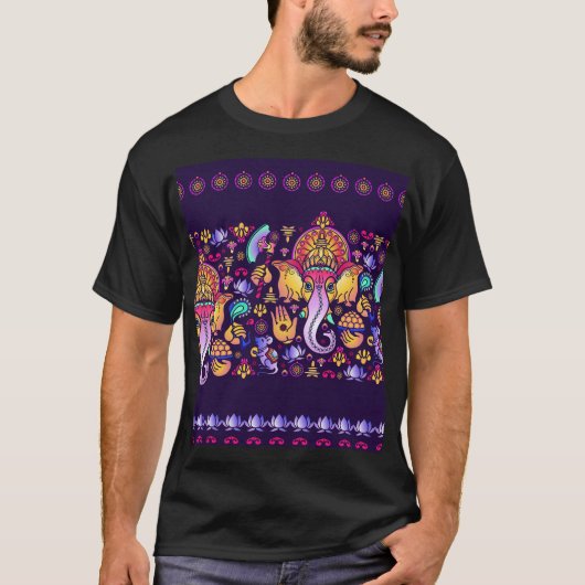 Ganeshヒンズー教の神：シームレスなフェスティバル Tシャツ (正面)